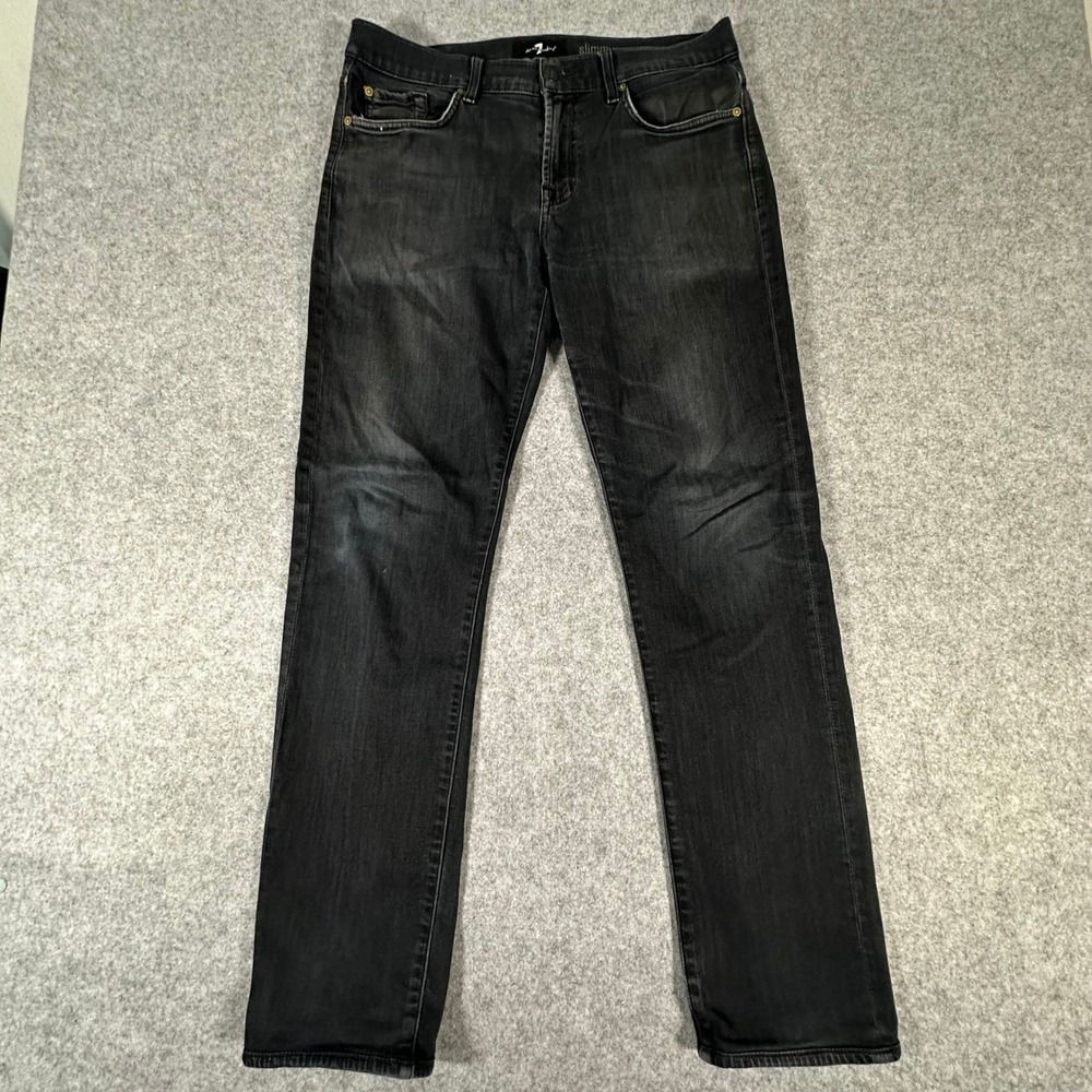 7 For All Mankind Slimmy Jeans Mens Size 34 Washed Black Luxe Performance